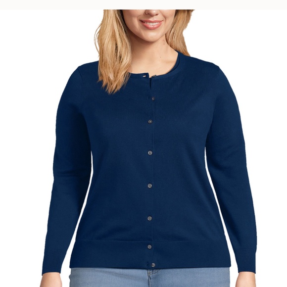 LANDS END PLUS SIZE SUPIMA COTTON CARDIGAN SWEATER - Picture 1 of 4